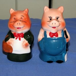 Vintage Mr & Mrs Lipco Farmer Glass Bells, 2 pcs